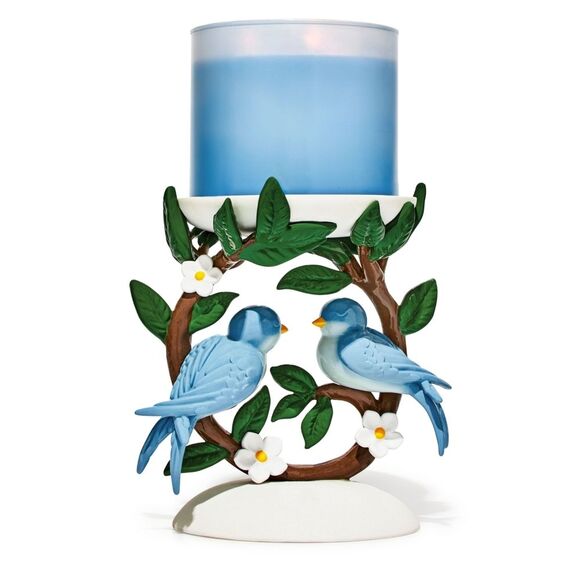 Bath & Body Works Blue Birds on a Branch Pedestal 3-Wick Candle Holder Decor NEW - Picture 1 of 1